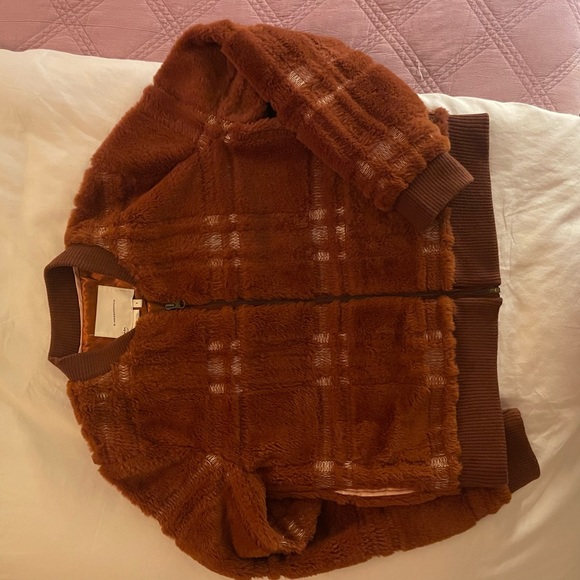 Anthropologie Rust Brown Sherpa Bomber Jacket - size Small - Picture 13 of 13